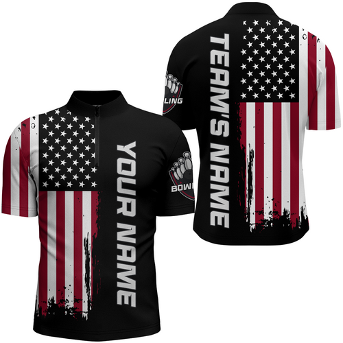 American Flag Bowling Shirt Men Women Custom Bowling Quarter-Zip Shirt Team Bowling Jersey BDT420