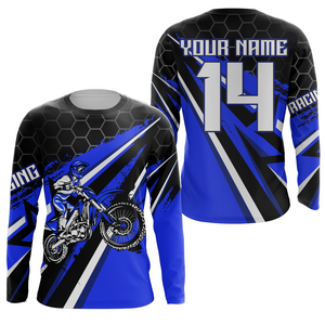 Custom Dirt Bike Jersey Blue UPF30+ Youth Motocross Shirt Boys Girls MX Jersey Men Women Motorcycle PDT543