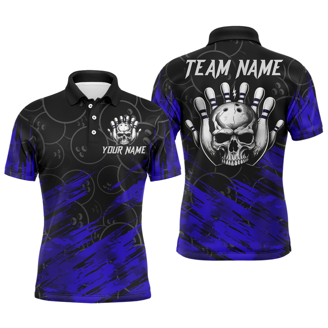Blue Skull Bowling Polo Shirt for Men & Women Custom Funny Bowling Team Jersey BDT470
