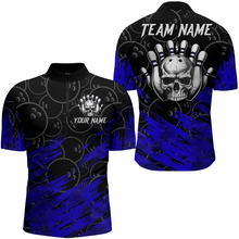 Load image into Gallery viewer, Blue Skull Bowling Shirt for Men &amp; Women Custom Funny 1/4 Zip Bowling Team Jersey BDT470