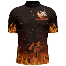 Load image into Gallery viewer, Personalized Men's Bowling Team Shirt Flame Bowling Jersey Custom Funny Bowling 1/4 Zip Shirt BDT330
