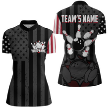 Load image into Gallery viewer, Custom American Bowling Shirt For Women Black Bowling Jersey Team League Bowling 1/4 Zip Shirt BDT334