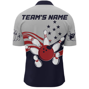 American Flag Bowling Quarter-Zip Shirt For Men Custom Bowling Team League Jersey BDT186