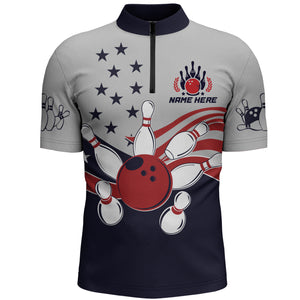 American Flag Bowling Quarter-Zip Shirt For Men Custom Bowling Team League Jersey BDT186