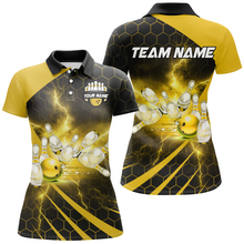 Load image into Gallery viewer, Custom Bowling Jersey For Couples Yellow Bowling Polo Shirts For Men And Women BDT491