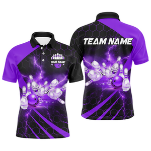 Custom Bowling Jersey For Couples Purple Bowling Polo Shirts For Men And Women BDT491