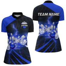 Load image into Gallery viewer, Custom Bowling Jersey For Couples Blue Bowling 1/4 Zip Shirts For Men And Women BDT491