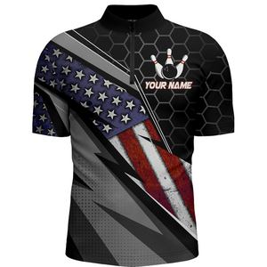 American Flag Bowling Shirt Men Patriotic Bowling Jersey Team Custom Bowling Quarter-Zip Shirt BDT381