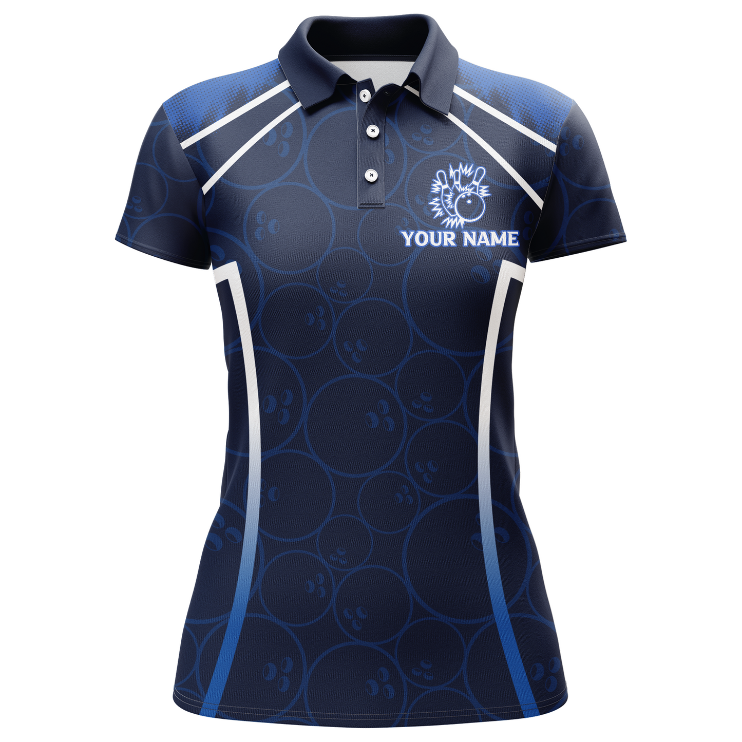 Custom Bowling Polo Shirt For Women Navy Bowling Team Jersey Couple Bowling Shirt BDT342
