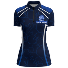 Load image into Gallery viewer, Custom Bowling Quarter-Zip Shirt For Women Navy Bowling Team Jersey Couple Bowling Shirt BDT342