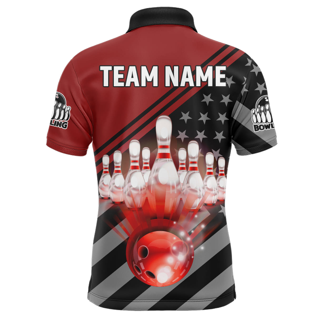Red&Black Bowling Jersey For Men Custom Bowling Shirt American Flag Bowling Polo Shirt BDT282