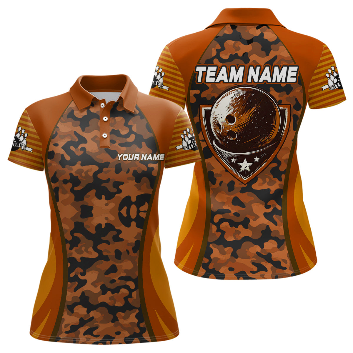 Personalized Camo Bowling Jersey Women Bowling Team Shirt Custom Bowling Polo Shirt BDT327