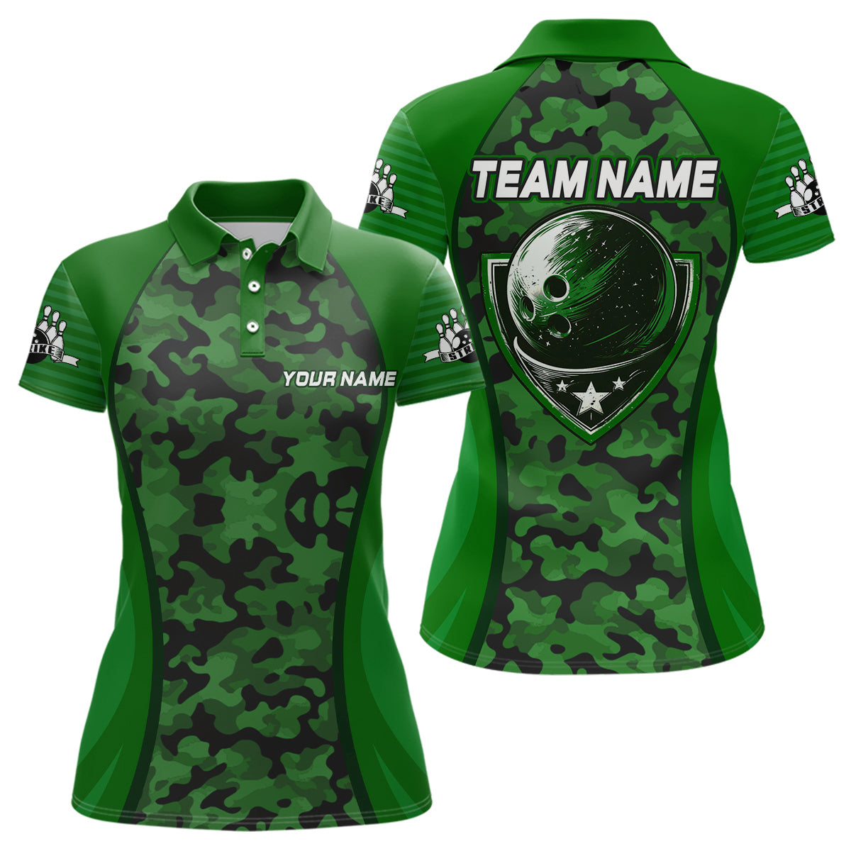 Personalized Camo Bowling Jersey Women Bowling Team Shirt Custom Bowling Polo Shirt BDT327