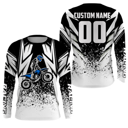 Kid Men Women Motocross Jersey Personalized UPF30+ Black&&White Dirt Bike Shirt Off-Road Motorcycle PDT633