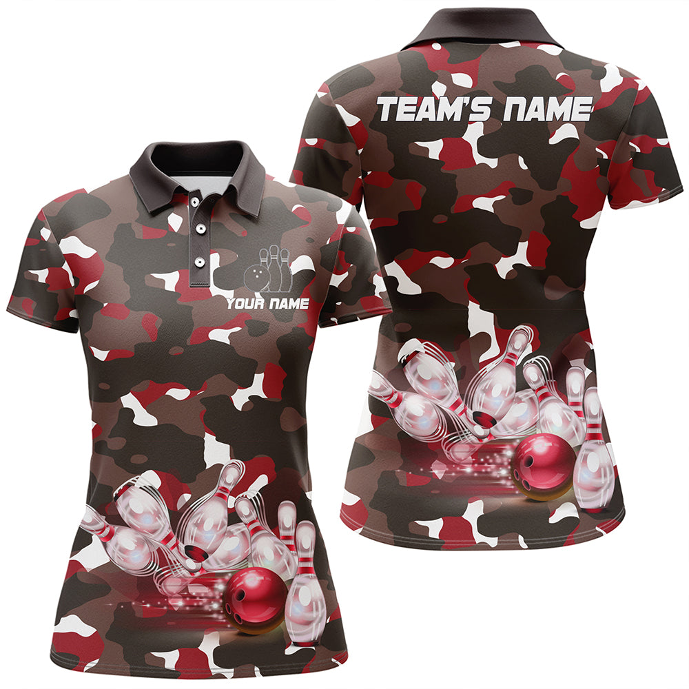 Red Camo Bowling Shirts For Women Custom Bowling Polo Shirt Team Ladies Bowling Jerseys BDT247