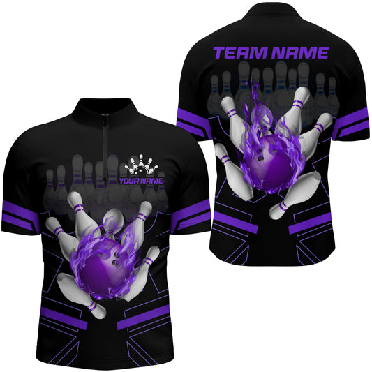 Custom Flame Bowling Jersey For Men Bowling Team Shirt League Bowling Quarter-Zip Shirt BDT303