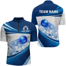 Load image into Gallery viewer, Custom Bowling Shirt For Men Navy Bowling Team Jersey Custom 3D Bowling Quarter-Zip Shirts BDT300