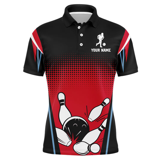 Custom Bowling Polo Shirt Black&Red Bowling Jersey For Men Custom Bowling Team Shirts BDT256