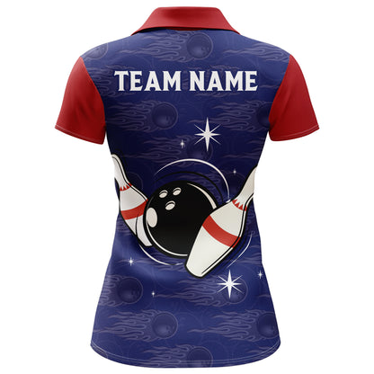 Navy Bowling Polo Shirt Women Custom American Bowling Jersey Seamless Pattern Bowling Shirts BDT319