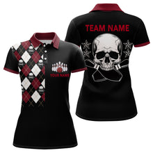 Load image into Gallery viewer, Skull Bowling Polo Shirt Women Custom Black Bowling Jersey With Name Ladies Bowling Team Shirt BDT83