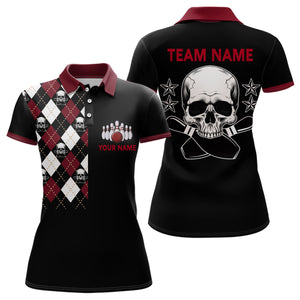 Skull Bowling Polo Shirt Women Custom Black Bowling Jersey With Name Ladies Bowling Team Shirt BDT83