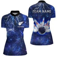 Load image into Gallery viewer, Custom Navy Bowling Quarter-Zip Shirt For Women Lightning Thunder Bowling Jersey Team League BDT331