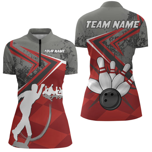 Custom Bowling Jersey For Women Bowling Quarter-Zip Shirt Team Bowling Short Sleeve BDT270