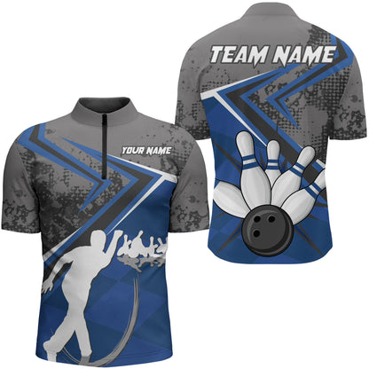 Custom Bowling Jersey For Men Bowling Quarter-Zip Shirt Team Bowling Short Sleeve BDT270