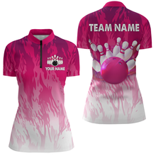Load image into Gallery viewer, Pink Bowling Shirt For Women Couple Bowling Jersey Team Custom Bowling Quarter-Zip Shirt BDT341