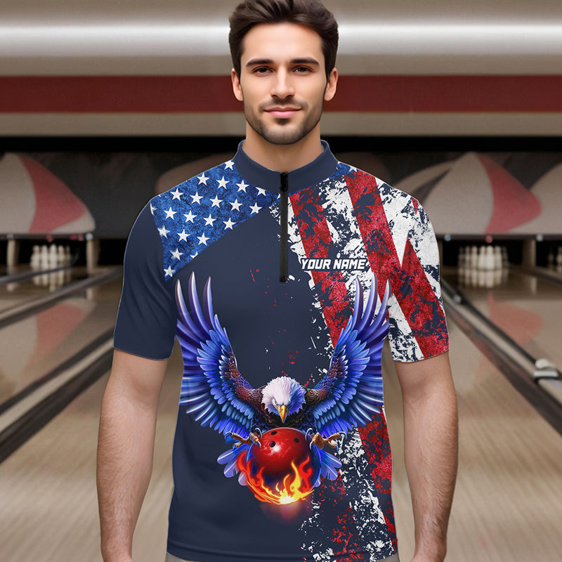 Custom US Flag Eagle Bowling Shirts American Bowling Jersey Men Women Patriotic MBL74
