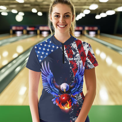 Custom US Flag Eagle Bowling Shirts American Bowling Jersey Men Women Patriotic MBL74