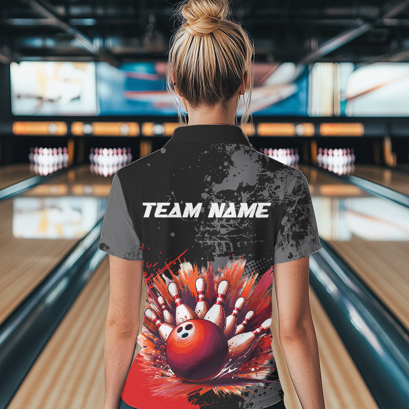 Custom Red Bowling Shirts for Men Women Team Bowling Polo and Quarter Zip for Bowler MBL75