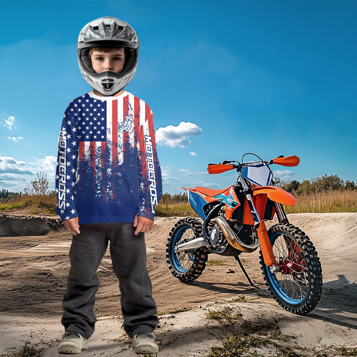 American Flag Motocross Jersey Custom Patriotic Dirt Bike Shirt for Kid Men Women XM332