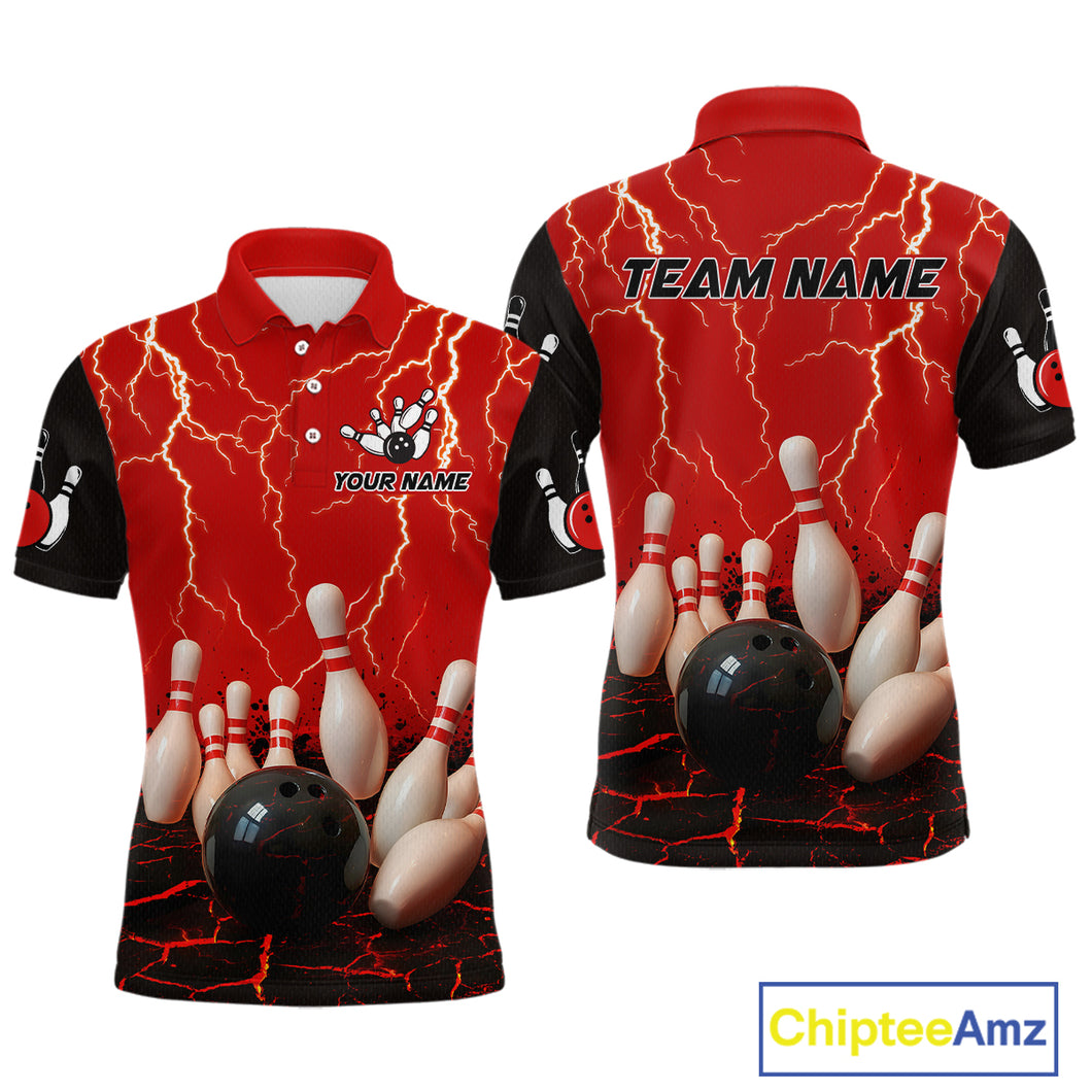 Red Thunder Lightning & Lava Bowling Shirt for Men Women Team Bowling Jersey MBL92