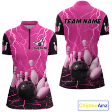 Load image into Gallery viewer, Pink Thunder Lightning &amp; Lava Bowling Shirt for Men Women Team Bowling Jersey MBL92