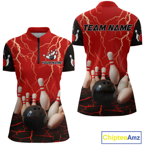 Red Thunder Lightning & Lava Bowling Shirt for Men Women Team Bowling Jersey MBL92