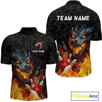 Custom Dragon Flaming Bowling Shirt for Men and Women Team Name Bowling Jersey MBL96