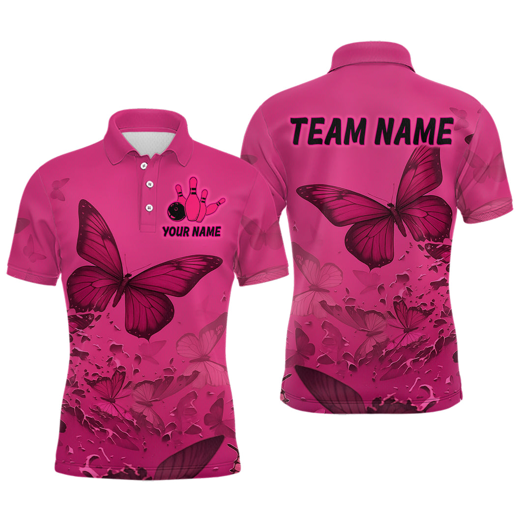 Pink Butterflies Bowling Shirts for Women Men Team Custom Bowling Polo and 1/4 Zip MBL121