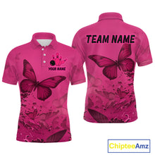 Load image into Gallery viewer, Pink Butterflies Bowling Shirts for Women Men Team Custom Bowling Polo and 1/4 Zip MBL121