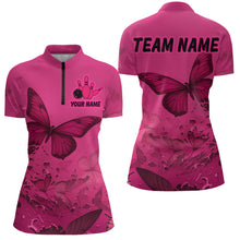 Load image into Gallery viewer, Pink Butterflies Bowling Shirts for Women Men Team Custom Bowling Polo and 1/4 Zip MBL121