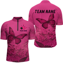 Load image into Gallery viewer, Pink Butterflies Bowling Shirts for Women Men Team Custom Bowling Polo and 1/4 Zip MBL121