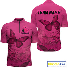 Load image into Gallery viewer, Pink Butterflies Bowling Shirts for Women Men Team Custom Bowling Polo and 1/4 Zip MBL121