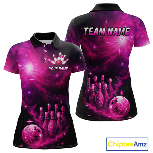Custom Pink Galaxy Bowling Shirts for Women Men Bowling Jersey for Team Bowl Outfit MBL124