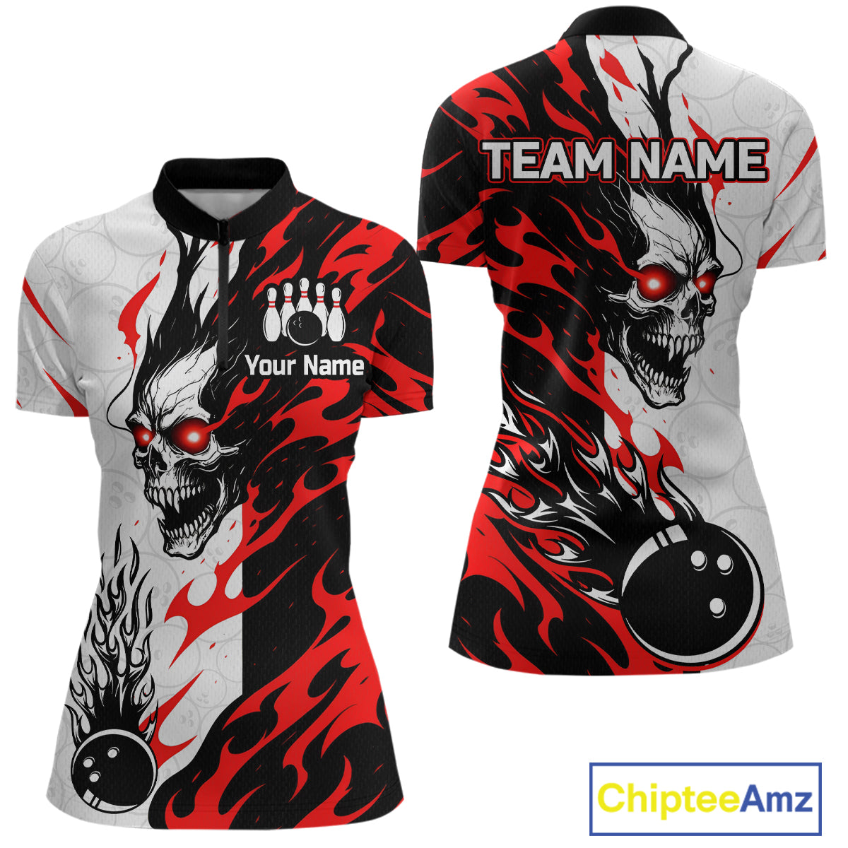Custom Skull Bowling Shirts for Men Women Team Bowling Polo & Quarter Zip Shirts MBL148