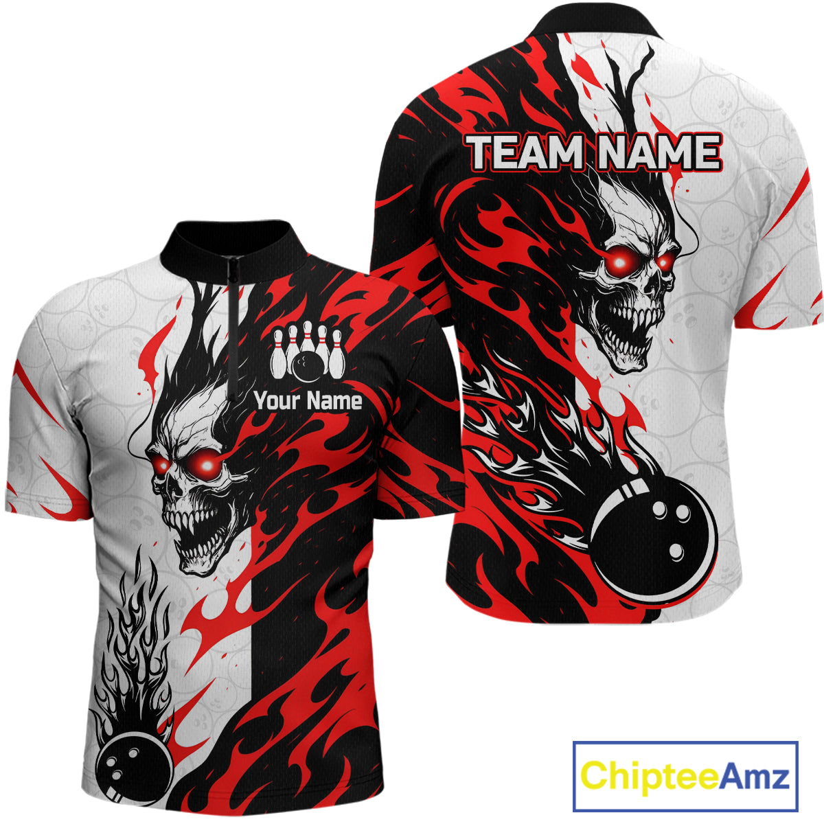 Custom Skull Bowling Shirts for Men Women Team Bowling Polo & Quarter Zip Shirts MBL148
