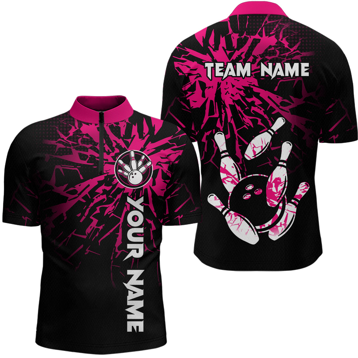 Custom Pink Bowling Shirts Funny Bowling Jersey for Men Women Team Polo&1/4 Zip MBL44