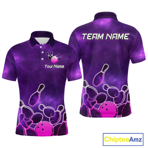 Purple Neon Bowling Shirts for Women Men Custom Team Bowling Polo & Quarter Zip MBL127