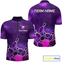 Load image into Gallery viewer, Purple Neon Bowling Shirts for Women Men Custom Team Bowling Polo &amp; Quarter Zip MBL127