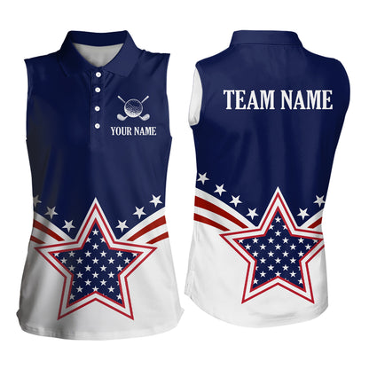Custom Patriotic Golf Polo Shirt White and Blue Golf Shirts for Men Women Team MMG35