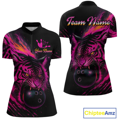 Pink Tiger Bowling Shirts for Men Women Team Bowling Polo & Quarter Zip Shirts MBL150